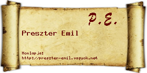 Preszter Emil névjegykártya